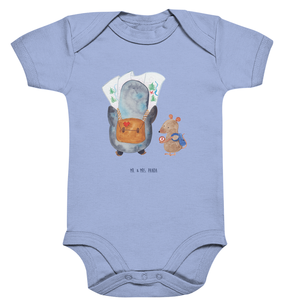 Organic Baby Body Pinguin & Maus Wanderer Babykleidung, Babystrampler, Strampler, Wickelbody, Baby Erstausstattung, Junge, Mädchen, Pinguin, Pinguine, Abenteurer, Abenteuer, Roadtrip, Ausflug, Wanderlust, wandern