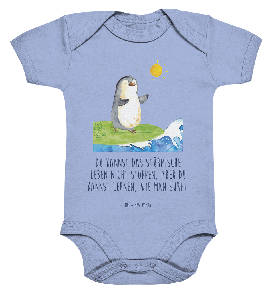 Organic Baby Body Pinguin Surfer Babykleidung, Babystrampler, Strampler, Wickelbody, Baby Erstausstattung, Junge, Mädchen, Pinguin, Pinguine, surfen, Surfer, Hawaii, Urlaub, Wellen, Wellen reiten, Portugal
