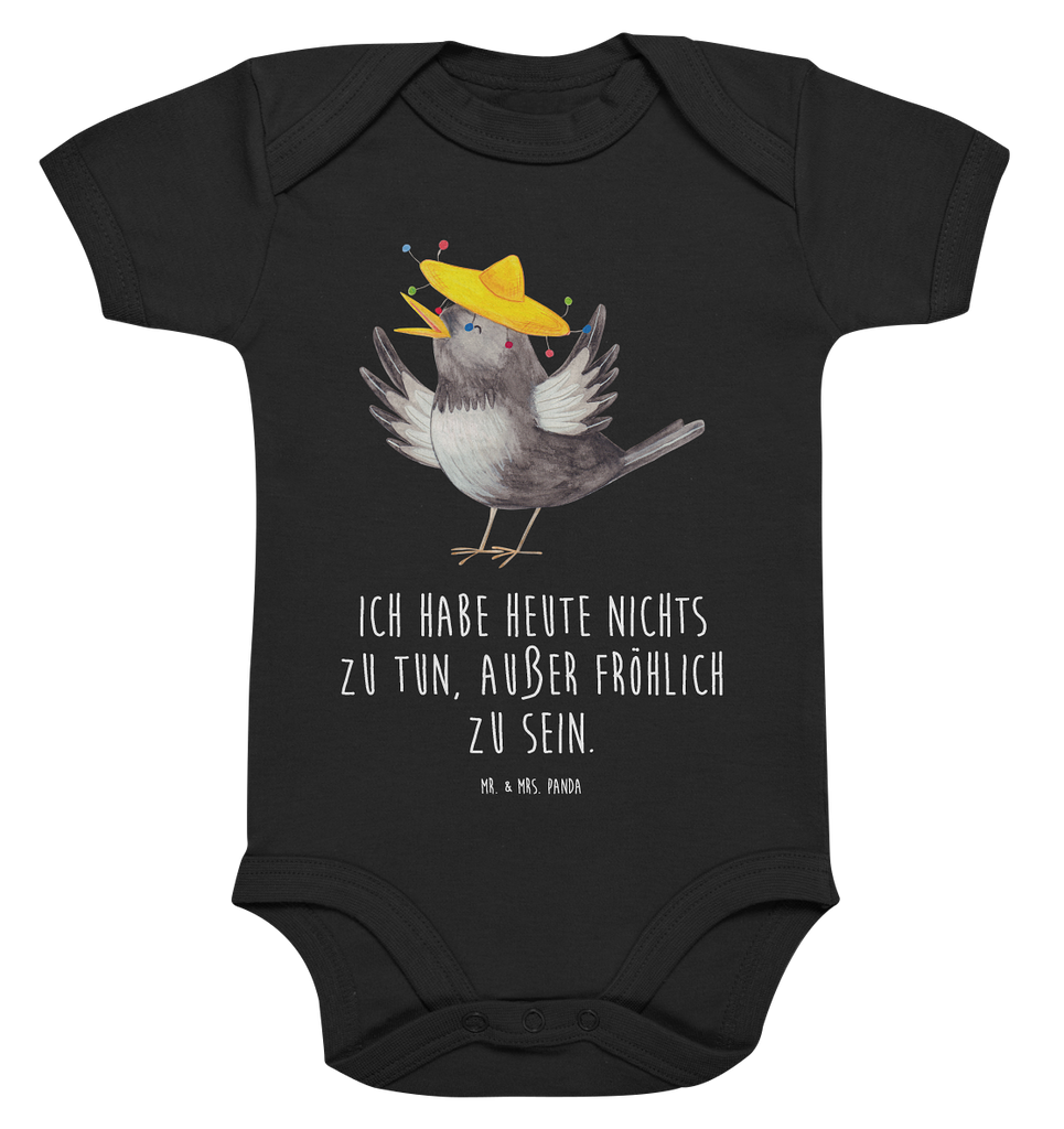 Organic Baby Body Rabe mit Sombrero Babykleidung, Babystrampler, Strampler, Wickelbody, Baby Erstausstattung, Junge, Mädchen, Tiermotive, Gute Laune, lustige Sprüche, Tiere, Rabe, Vogel, Vögel, Spruch positiv, fröhlich sein, glücklich sein, Glück Spruch, froh, Elster, Motivation