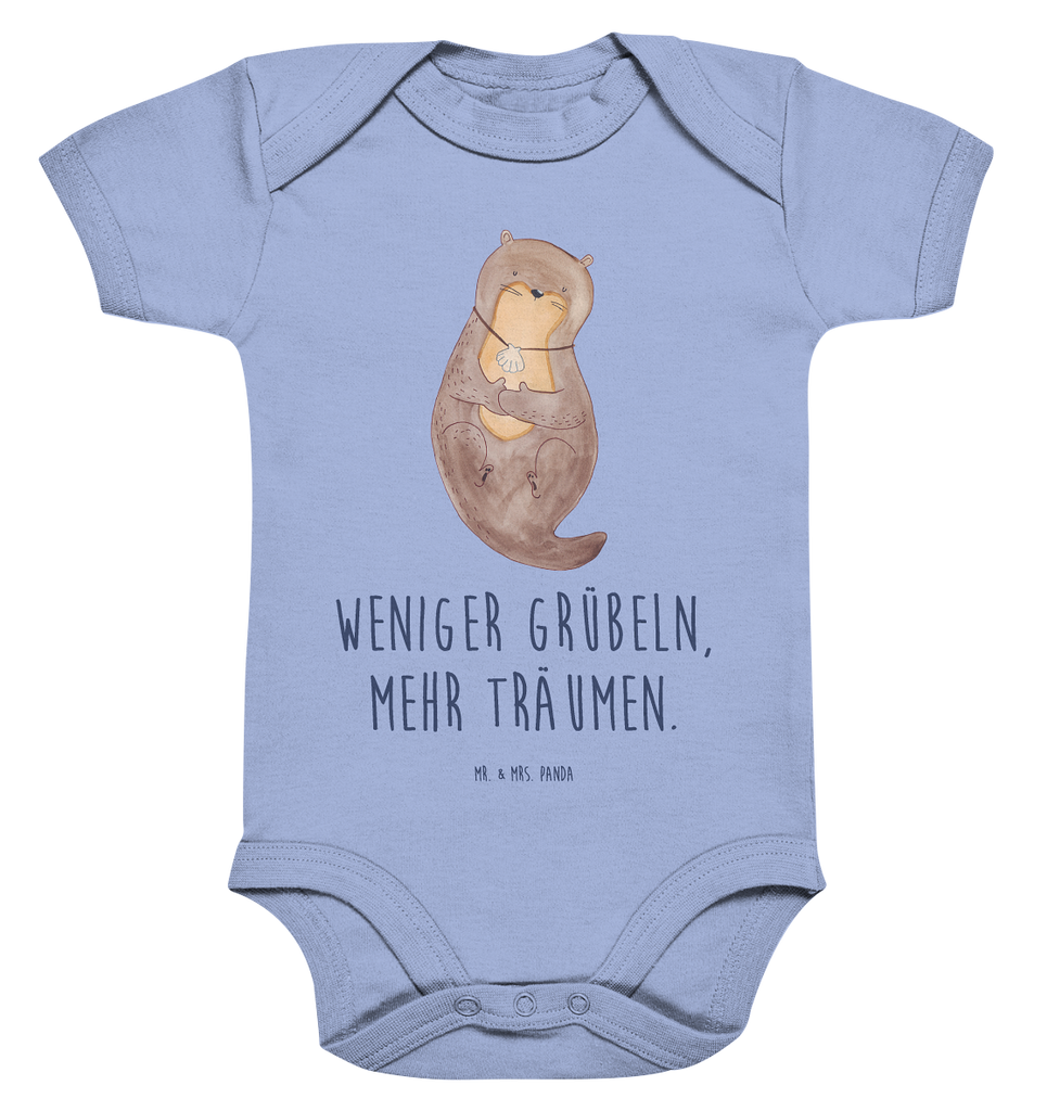 Organic Baby Body Otter mit Muschelmedaillon Babykleidung, Babystrampler, Strampler, Wickelbody, Baby Erstausstattung, Junge, Mädchen, Otter, Fischotter, Seeotter, Otterliebe, grübeln, träumen, Motivation, Tagträumen, Büro