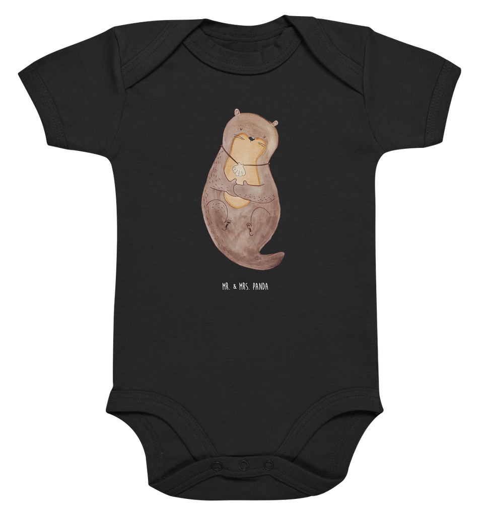 Organic Baby Body Otter mit Muschelmedaillon Babykleidung, Babystrampler, Strampler, Wickelbody, Baby Erstausstattung, Junge, Mädchen, Otter, Fischotter, Seeotter, Otterliebe, grübeln, träumen, Motivation, Tagträumen, Büro