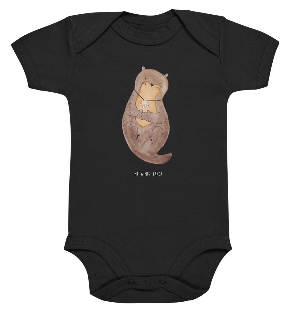 Organic Baby Body Otter mit Muschelmedaillon Babykleidung, Babystrampler, Strampler, Wickelbody, Baby Erstausstattung, Junge, Mädchen, Otter, Fischotter, Seeotter, Otterliebe, grübeln, träumen, Motivation, Tagträumen, Büro