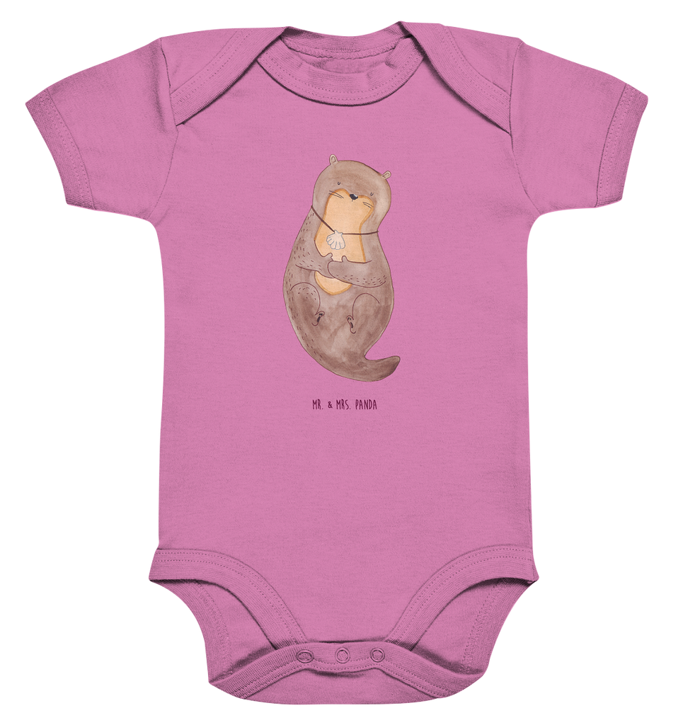 Organic Baby Body Otter mit Muschelmedaillon Babykleidung, Babystrampler, Strampler, Wickelbody, Baby Erstausstattung, Junge, Mädchen, Otter, Fischotter, Seeotter, Otterliebe, grübeln, träumen, Motivation, Tagträumen, Büro