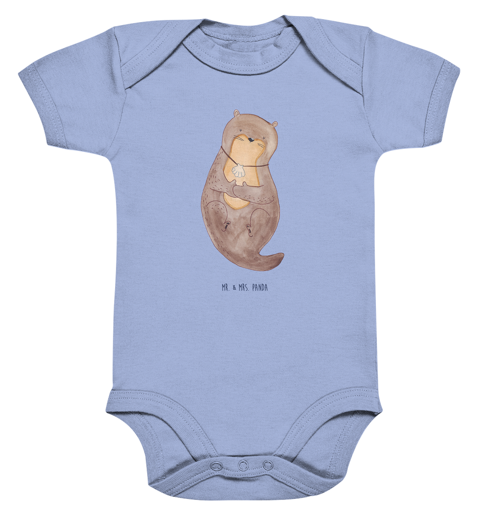 Organic Baby Body Otter mit Muschelmedaillon Babykleidung, Babystrampler, Strampler, Wickelbody, Baby Erstausstattung, Junge, Mädchen, Otter, Fischotter, Seeotter, Otterliebe, grübeln, träumen, Motivation, Tagträumen, Büro