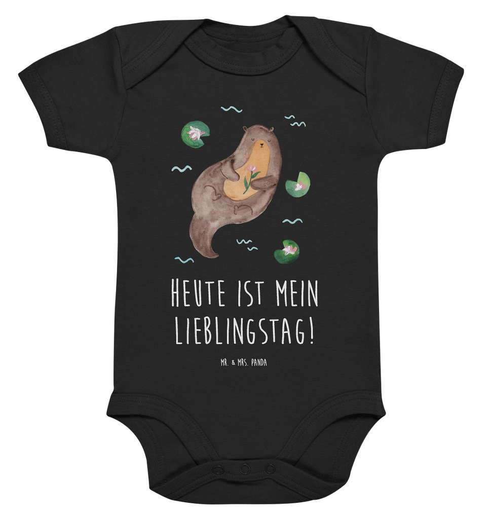 Organic Baby Body Otter mit Seerose Babykleidung, Babystrampler, Strampler, Wickelbody, Baby Erstausstattung, Junge, Mädchen, Otter, Fischotter, Seeotter, Otter Seeotter See Otter