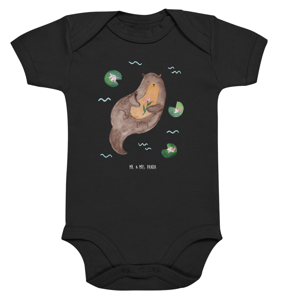 Organic Baby Body Otter mit Seerose Babykleidung, Babystrampler, Strampler, Wickelbody, Baby Erstausstattung, Junge, Mädchen, Otter, Fischotter, Seeotter, Otter Seeotter See Otter