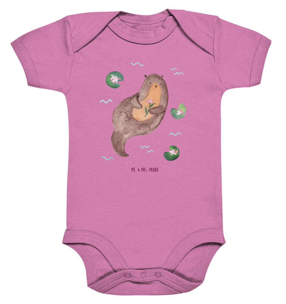 Organic Baby Body Otter mit Seerose Babykleidung, Babystrampler, Strampler, Wickelbody, Baby Erstausstattung, Junge, Mädchen, Otter, Fischotter, Seeotter, Otter Seeotter See Otter