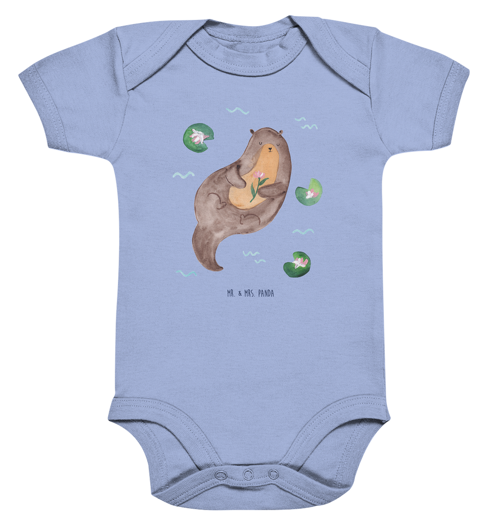 Organic Baby Body Otter mit Seerose Babykleidung, Babystrampler, Strampler, Wickelbody, Baby Erstausstattung, Junge, Mädchen, Otter, Fischotter, Seeotter, Otter Seeotter See Otter