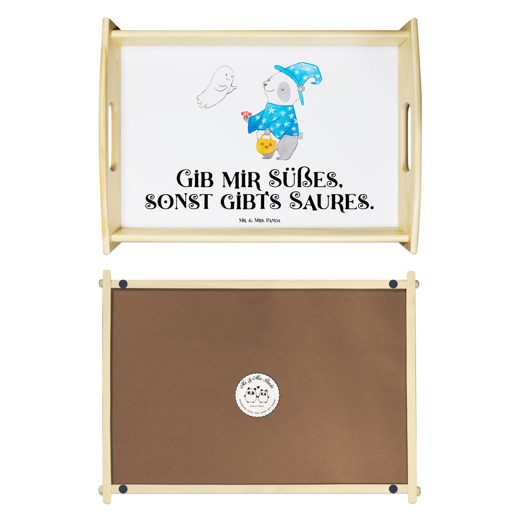 Serviertablett Panda Zauberer Tablett, Holztablett, Küchentablett, Dekotablett, Frühstückstablett, Halloween, Deko, Martinssingen, Dekoration, Geschenke, Schenken, Halloween Deko, Trick or Treat, Süßes sonst gibt's saures, Panda, Zauberer, Gespenst