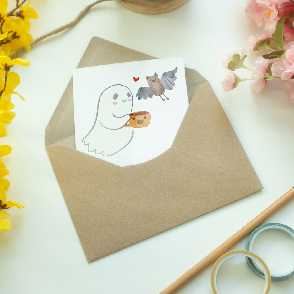 Grußkarte Gespenst Kaffee Klappkarte, Einladungskarte, Glückwunschkarte, Hochzeitskarte, Geburtstagskarte, Karte, Halloween, Deko, Martinssingen, Dekoration, Geschenke, Schenken, Gespenst, Kaffee