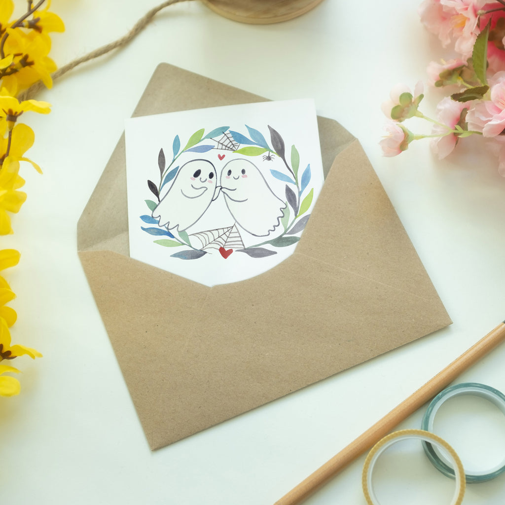 Grußkarte Gespenster  Liebe Klappkarte, Einladungskarte, Glückwunschkarte, Hochzeitskarte, Geburtstagskarte, Karte, Halloween, Deko, Martinssingen, Dekoration, Geschenke, Schenken, Gespenst, Paar, Verliebt