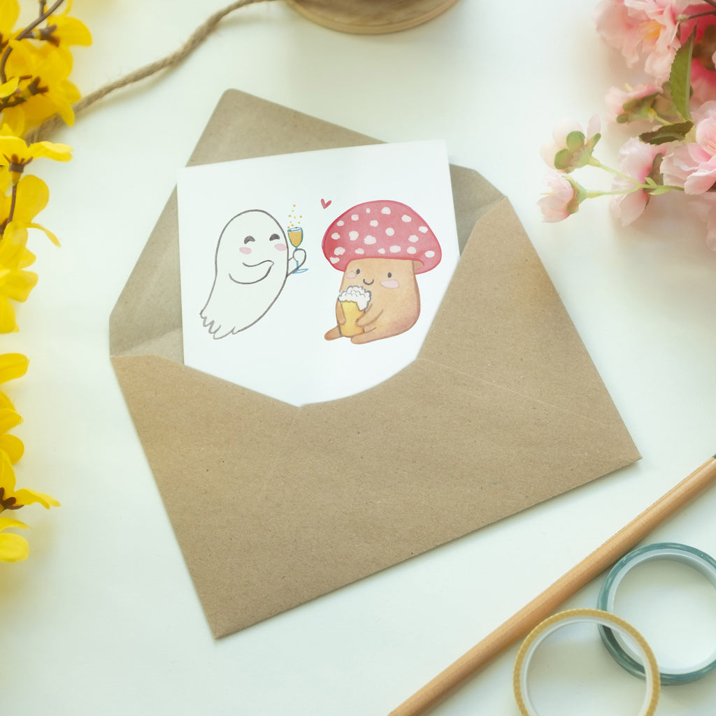 Grußkarte Gespenst  Prost Klappkarte, Einladungskarte, Glückwunschkarte, Hochzeitskarte, Geburtstagskarte, Karte, Halloween, Deko, Martinssingen, Dekoration, Geschenke, Schenken, Gespenst, Fliegenpilz, Pils, Sekt, Bier