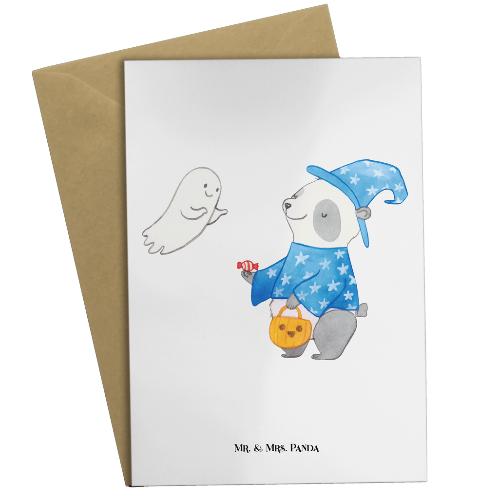 Grußkarte Panda Zauberer Klappkarte, Einladungskarte, Glückwunschkarte, Hochzeitskarte, Geburtstagskarte, Karte, Halloween, Deko, Martinssingen, Dekoration, Geschenke, Schenken, Halloween Deko, Trick or Treat, Süßes sonst gibt's saures, Panda, Zauberer, Gespenst