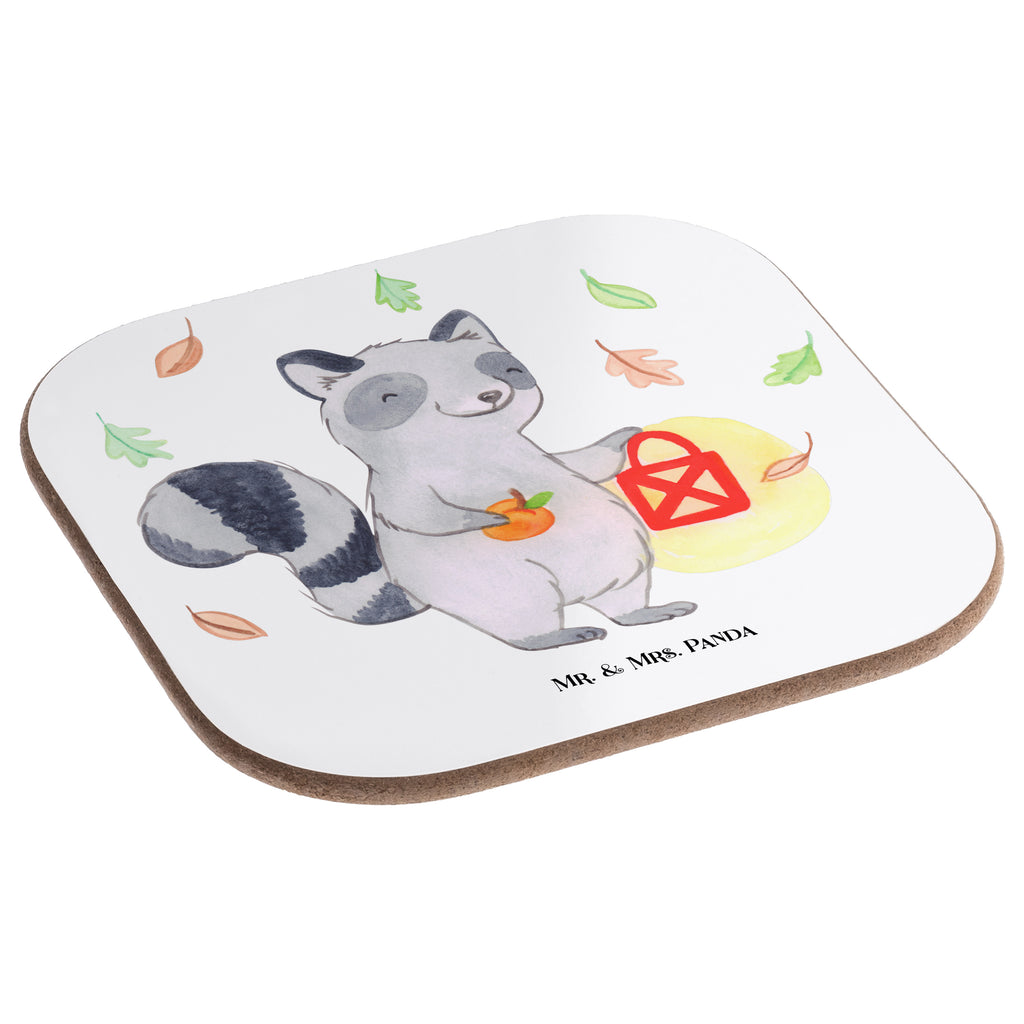 Quadratische Untersetzer Waschbär Laterne Bierdeckel, Glasuntersetzer, Untersetzer Gläser, Getränkeuntersetzer, Halloween, Deko, Martinssingen, Dekoration, Geschenke, Schenken, Halloween Deko, Trick or Treat, Süßes sonst gibt's saures, Waschbär, Laterne, Herbst