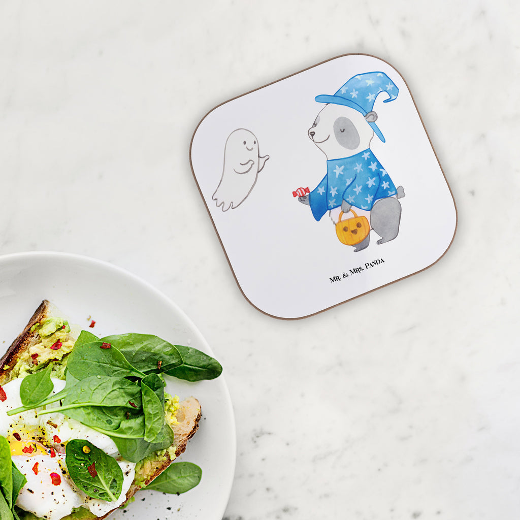 Quadratische Untersetzer Panda Zauberer Bierdeckel, Glasuntersetzer, Untersetzer Gläser, Getränkeuntersetzer, Halloween, Deko, Martinssingen, Dekoration, Geschenke, Schenken, Halloween Deko, Trick or Treat, Süßes sonst gibt's saures, Panda, Zauberer, Gespenst