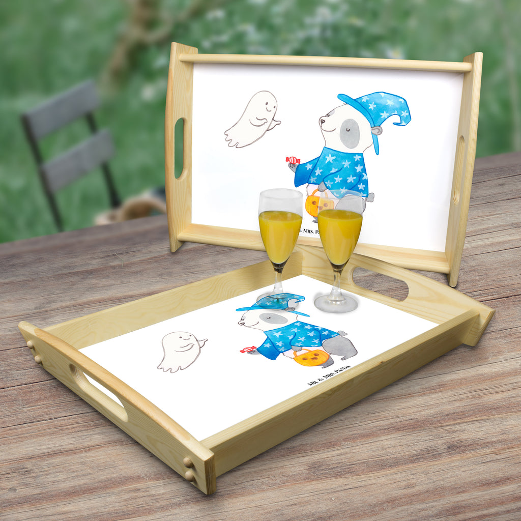 Serviertablett Panda Zauberer Tablett, Holztablett, Küchentablett, Dekotablett, Frühstückstablett, Halloween, Deko, Martinssingen, Dekoration, Geschenke, Schenken, Halloween Deko, Trick or Treat, Süßes sonst gibt's saures, Panda, Zauberer, Gespenst