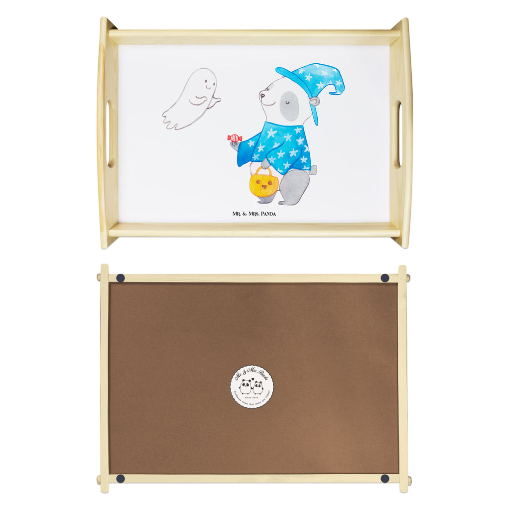 Serviertablett Panda Zauberer Tablett, Holztablett, Küchentablett, Dekotablett, Frühstückstablett, Halloween, Deko, Martinssingen, Dekoration, Geschenke, Schenken, Halloween Deko, Trick or Treat, Süßes sonst gibt's saures, Panda, Zauberer, Gespenst