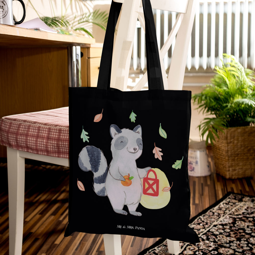 Tragetasche Waschbär Laterne Beuteltasche, Beutel, Einkaufstasche, Jutebeutel, Stoffbeutel, Halloween, Deko, Martinssingen, Dekoration, Geschenke, Schenken, Halloween Deko, Trick or Treat, Süßes sonst gibt's saures, Waschbär, Laterne, Herbst