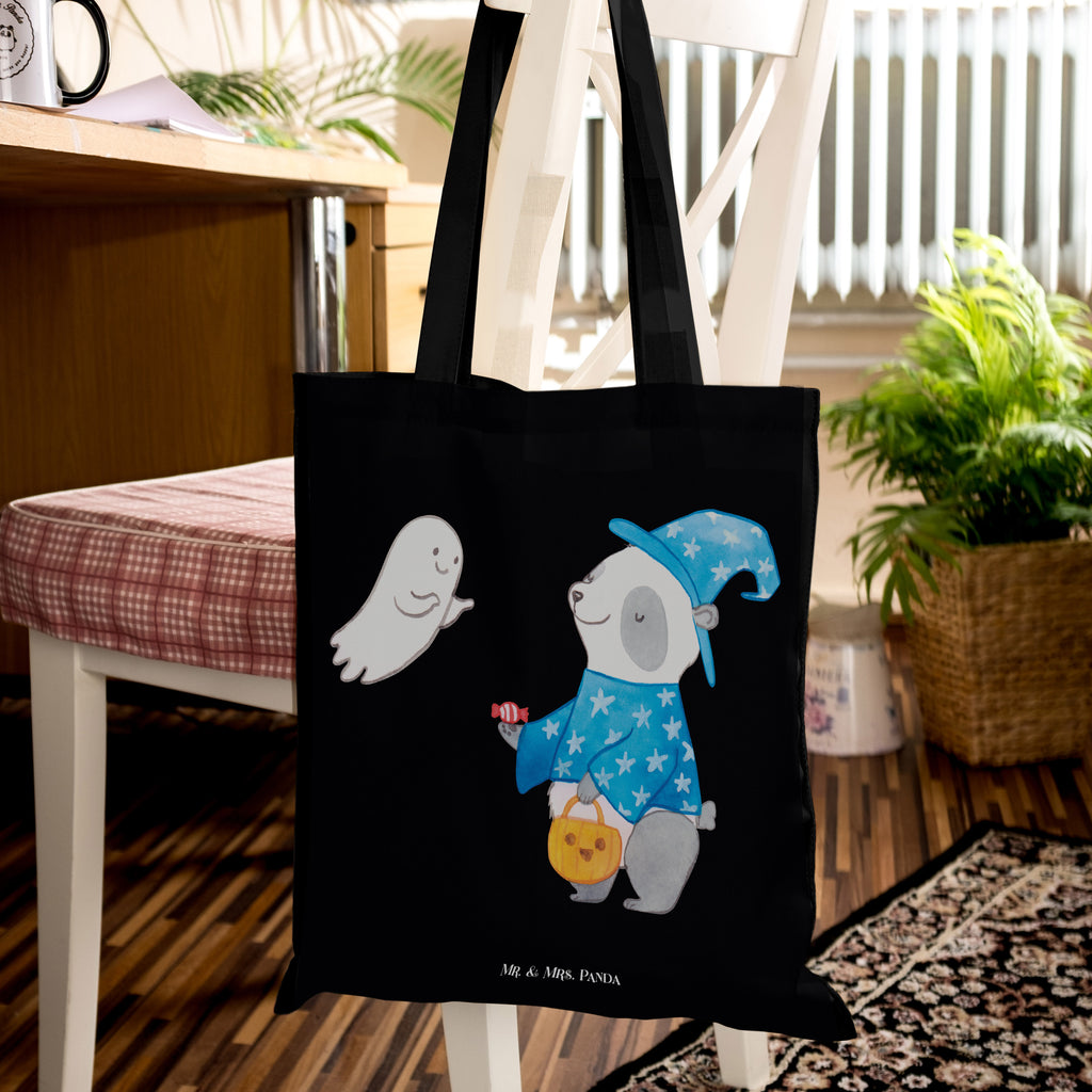 Tragetasche Panda Zauberer Beuteltasche, Beutel, Einkaufstasche, Jutebeutel, Stoffbeutel, Halloween, Deko, Martinssingen, Dekoration, Geschenke, Schenken, Halloween Deko, Trick or Treat, Süßes sonst gibt's saures, Panda, Zauberer, Gespenst
