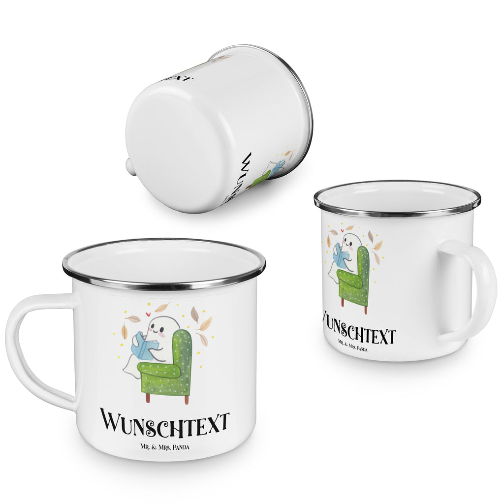 Personalisierte Emaille Tasse Gespenst  Buch Emaille Tasse personalisiert, Emaille Tasse mit Namen, Campingtasse personalisiert, Namenstasse, Campingtasse bedrucken, Campinggeschirr personalsisert, Halloween, Deko, Martinssingen, Dekoration, Geschenke, Schenken, Gespenst, Buch, Herbst, gemütlich