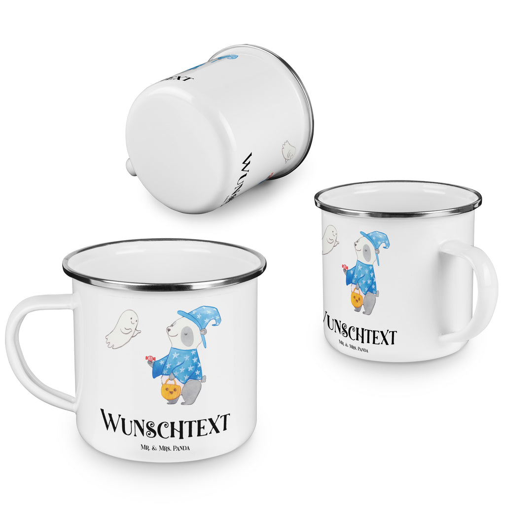 Personalisierte Emaille Tasse Panda Zauberer Emaille Tasse personalisiert, Emaille Tasse mit Namen, Campingtasse personalisiert, Namenstasse, Campingtasse bedrucken, Campinggeschirr personalsisert, Halloween, Deko, Martinssingen, Dekoration, Geschenke, Schenken, Halloween Deko, Trick or Treat, Süßes sonst gibt's saures, Panda, Zauberer, Gespenst