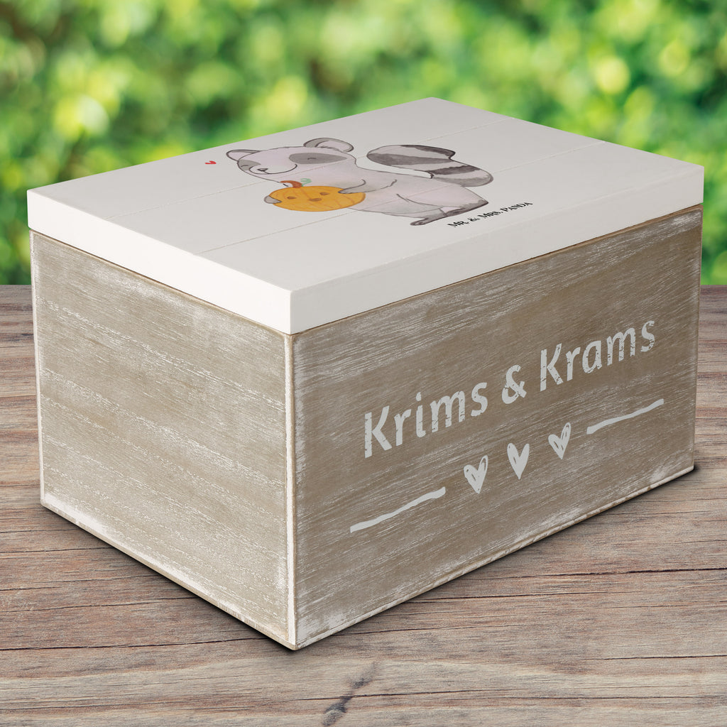 Holzkiste Waschbär Kürbis