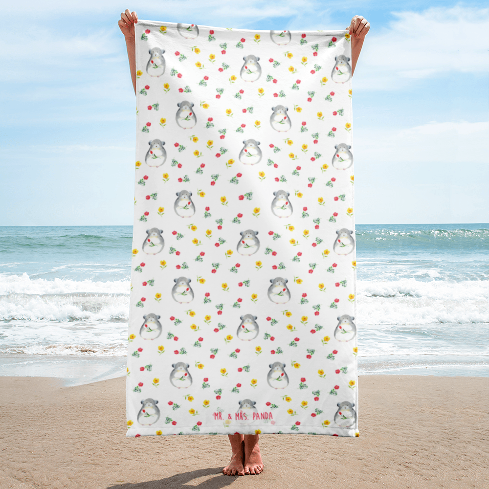 XL Badehandtuch Chinchilla mit Blume Handtuch, Badetuch, Duschtuch, Strandtuch, Saunatuch, Tiermotive, Gute Laune, lustige Sprüche, Tiere, Chinchilla, Chinchillas, Liebeskummer, Kummer, Depressionen, traurig sein, Chaos, Glücklichsein, Büro, Büroalltag