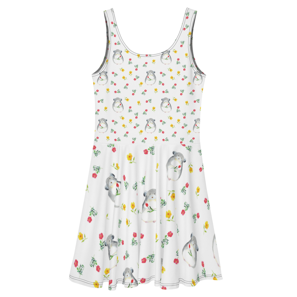 Sommerkleid Chinchilla mit Blume Sommerkleid, Kleid, Skaterkleid, Tiermotive, Gute Laune, lustige Sprüche, Tiere, Chinchilla, Chinchillas, Liebeskummer, Kummer, Depressionen, traurig sein, Chaos, Glücklichsein, Büro, Büroalltag