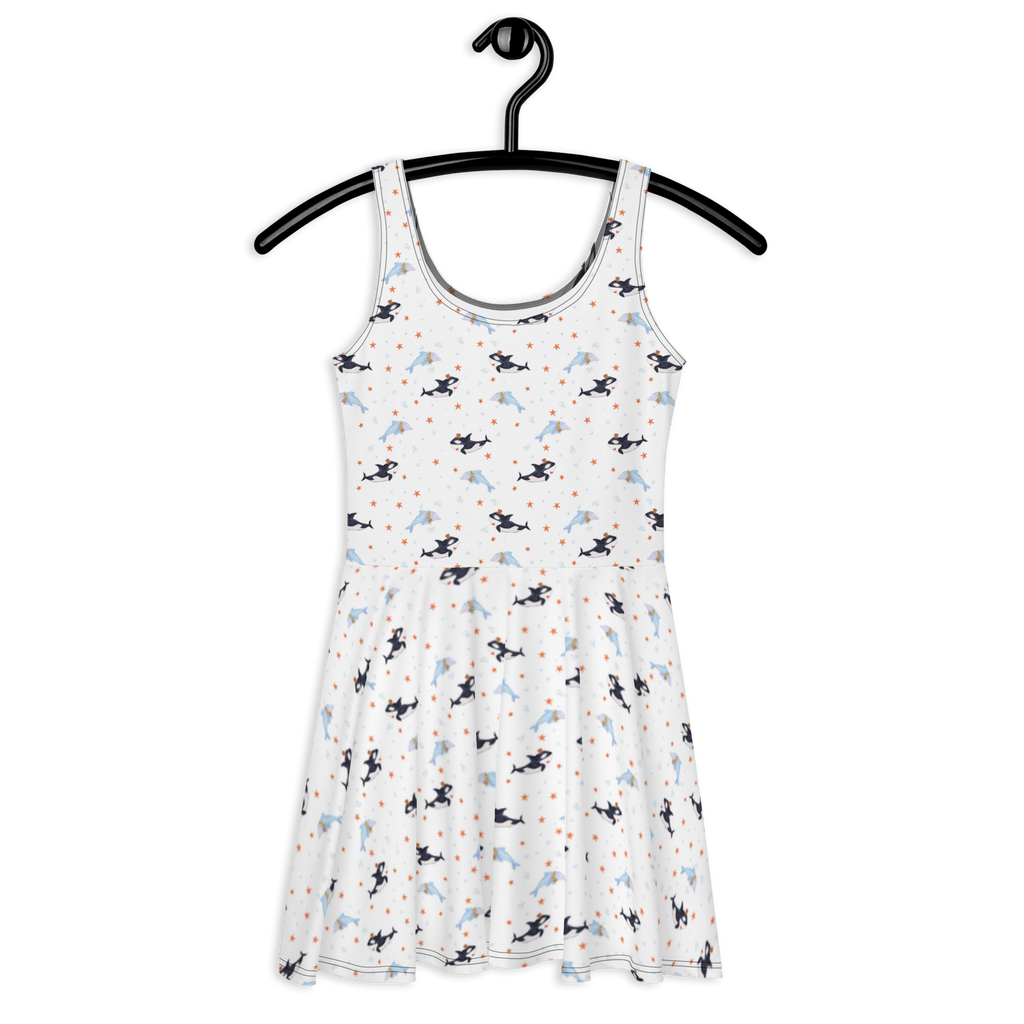 Sommerkleid Orca Zylinder Sommerkleid, Kleid, Skaterkleid, Meerestiere, Meer, Urlaub, Narwal, Glitter, Konfetti, Glitzer, Geburtstag, Feier, Fete, Fest, Glückwunsch, Orca