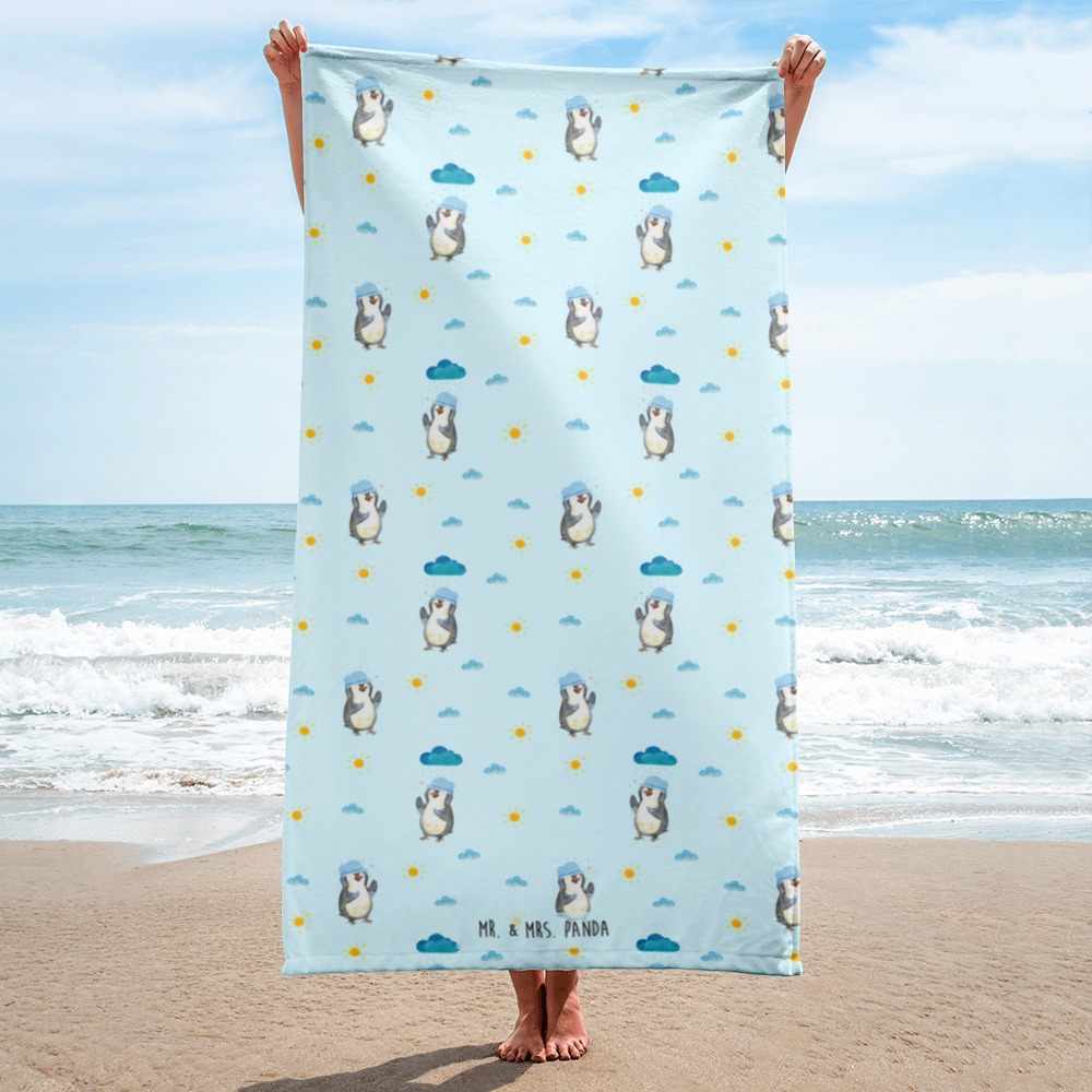 XL Badehandtuch Pinguin duscht Handtuch, Badetuch, Duschtuch, Strandtuch, Saunatuch, Pinguin, Pinguine, Dusche, duschen, Lebensmotto, Motivation, Neustart, Neuanfang, glücklich sein