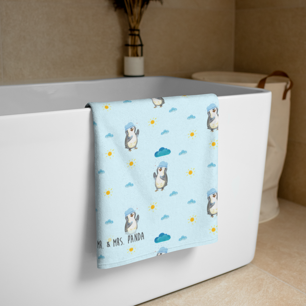 XL Badehandtuch Pinguin duscht Handtuch, Badetuch, Duschtuch, Strandtuch, Saunatuch, Pinguin, Pinguine, Dusche, duschen, Lebensmotto, Motivation, Neustart, Neuanfang, glücklich sein