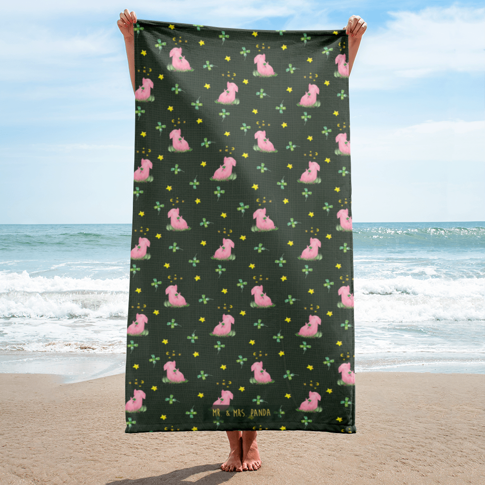 XL Badehandtuch Glücksschwein Handtuch, Badetuch, Duschtuch, Strandtuch, Saunatuch, Tiermotive, Gute Laune, lustige Sprüche, Tiere, Glücksschwein. Glück, Schwein, Schweinchen, Sterne, Sernchen, Ziele, Träume, Motivation, Glücksbringer