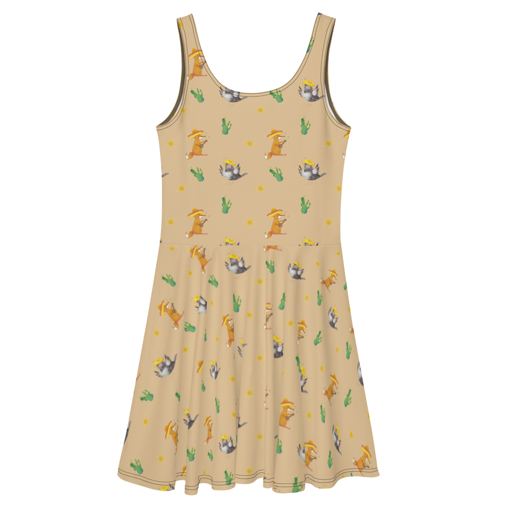 Sommerkleid Rabe mit Sombrero Sommerkleid, Kleid, Skaterkleid, Tiermotive, Gute Laune, lustige Sprüche, Tiere, Rabe, Vogel, Vögel, Spruch positiv, fröhlich sein, glücklich sein, Glück Spruch, froh, Elster, Motivation