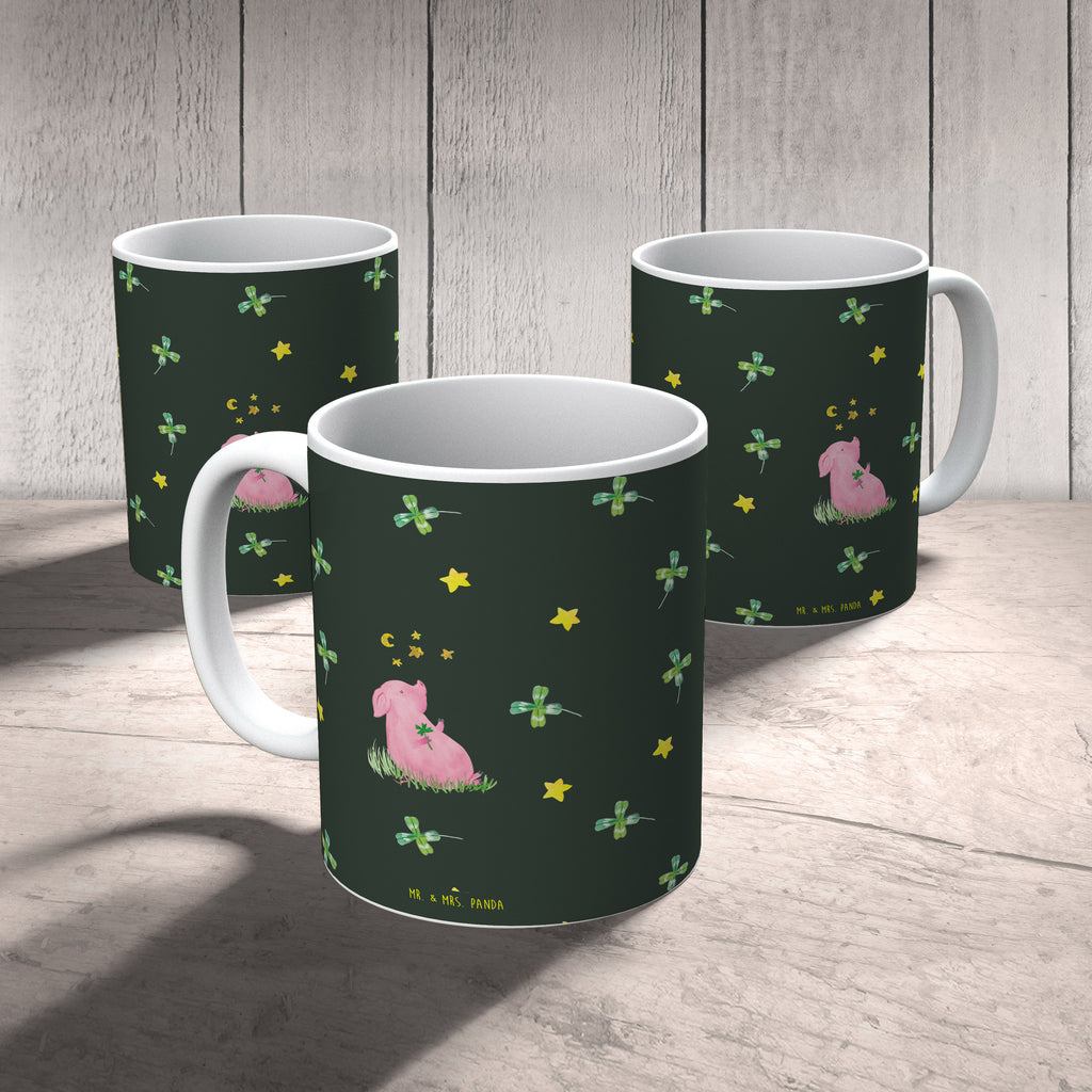Tasse Glücksschwein Glücksschwein. Glück, Schwein, Schweinchen, Sterne, Sernchen, Ziele, Träume, Motivation, Glücksbringer Becher, Kaffeetasse, Kaffeebecher, Tee, Frühstück, Büro  süße Tiermotive, gute Laune, lustige Sprüche, Tiere