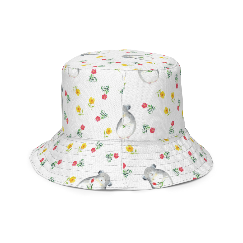 Sonnenhut Chinchilla mit Blume Sonnenhut, Sommerhut, Fischerhut, Anglerhut, Wendehut, Wendecap, Wendemütze, Sonnenmütze, zweifarbiger Hut, Strandhut, Freizeithut, Outdoorhut, Tiermotive, Gute Laune, lustige Sprüche, Tiere, Chinchilla, Chinchillas, Liebeskummer, Kummer, Depressionen, traurig sein, Chaos, Glücklichsein, Büro, Büroalltag