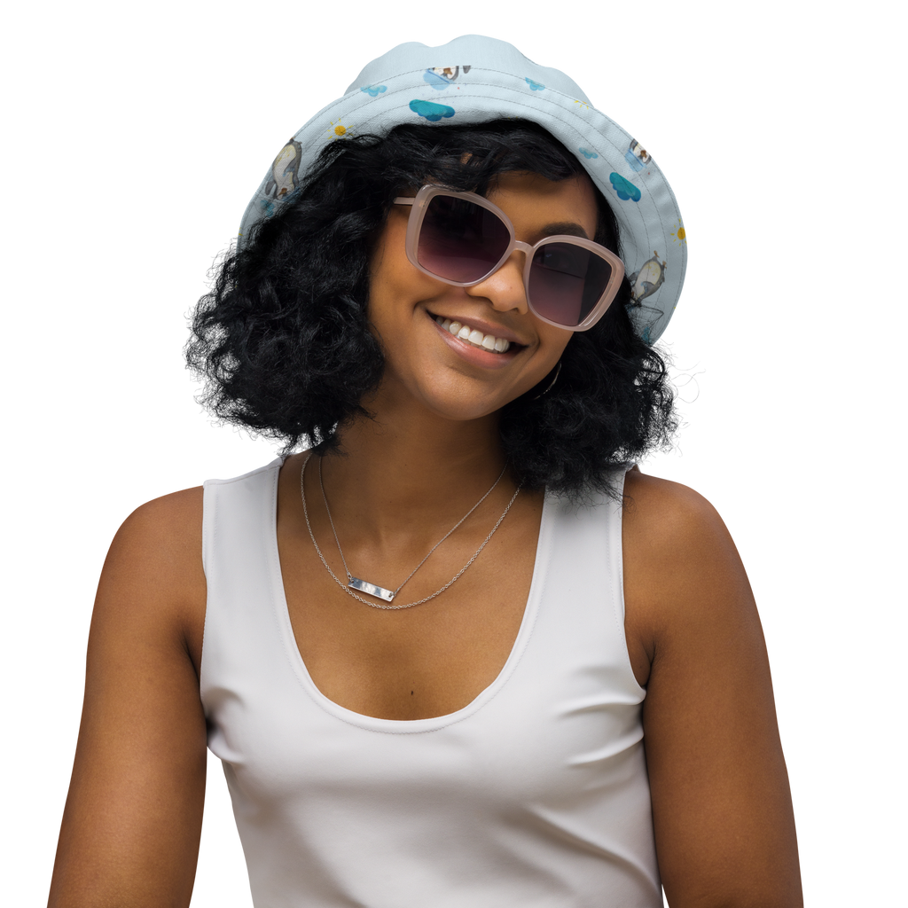 Sonnenhut Pinguin duscht Sonnenhut, Sommerhut, Fischerhut, Anglerhut, Wendehut, Wendecap, Wendemütze, Sonnenmütze, zweifarbiger Hut, Strandhut, Freizeithut, Outdoorhut, Pinguin, Pinguine, Dusche, duschen, Lebensmotto, Motivation, Neustart, Neuanfang, glücklich sein