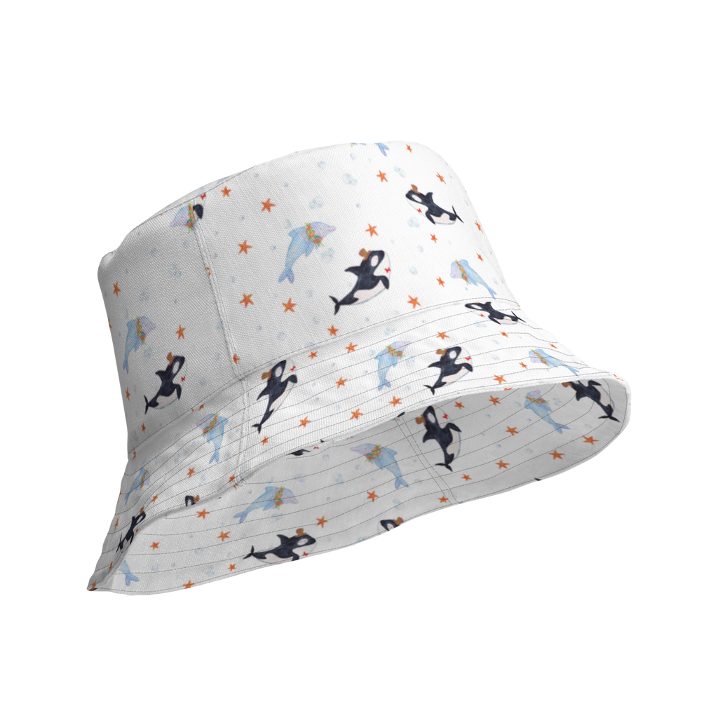 Sonnenhut Orca Zylinder Sonnenhut, Sommerhut, Fischerhut, Anglerhut, Wendehut, Wendecap, Wendemütze, Sonnenmütze, zweifarbiger Hut, Strandhut, Freizeithut, Outdoorhut, Meerestiere, Meer, Urlaub, Narwal, Glitter, Konfetti, Glitzer, Geburtstag, Feier, Fete, Fest, Glückwunsch, Orca