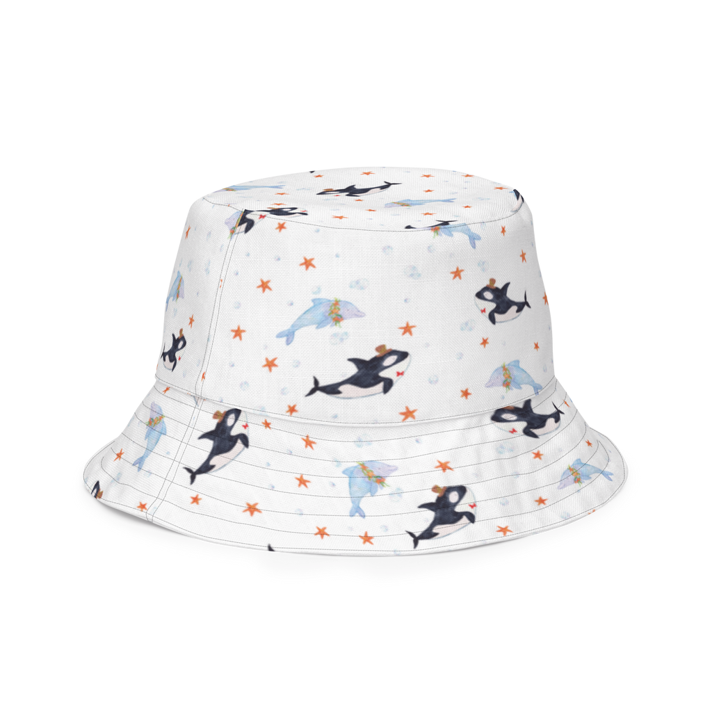 Sonnenhut Orca Zylinder Sonnenhut, Sommerhut, Fischerhut, Anglerhut, Wendehut, Wendecap, Wendemütze, Sonnenmütze, zweifarbiger Hut, Strandhut, Freizeithut, Outdoorhut, Meerestiere, Meer, Urlaub, Narwal, Glitter, Konfetti, Glitzer, Geburtstag, Feier, Fete, Fest, Glückwunsch, Orca