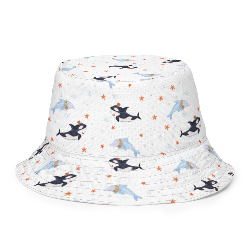Sonnenhut Orca Zylinder Sonnenhut, Sommerhut, Fischerhut, Anglerhut, Wendehut, Wendecap, Wendemütze, Sonnenmütze, zweifarbiger Hut, Strandhut, Freizeithut, Outdoorhut, Meerestiere, Meer, Urlaub, Narwal, Glitter, Konfetti, Glitzer, Geburtstag, Feier, Fete, Fest, Glückwunsch, Orca