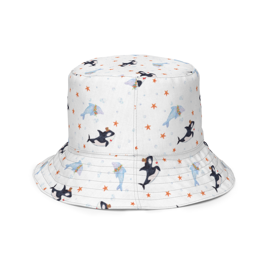 Sonnenhut Orca Zylinder Sonnenhut, Sommerhut, Fischerhut, Anglerhut, Wendehut, Wendecap, Wendemütze, Sonnenmütze, zweifarbiger Hut, Strandhut, Freizeithut, Outdoorhut, Meerestiere, Meer, Urlaub, Narwal, Glitter, Konfetti, Glitzer, Geburtstag, Feier, Fete, Fest, Glückwunsch, Orca