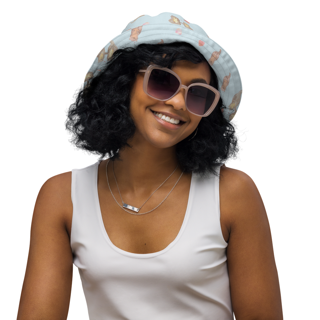 Sonnenhut Otter händchenhaltend Sonnenhut, Sommerhut, Fischerhut, Anglerhut, Wendehut, Wendecap, Wendemütze, Sonnenmütze, zweifarbiger Hut, Strandhut, Freizeithut, Outdoorhut, Otter, Fischotter, Seeotter, Otter Seeotter See Otter