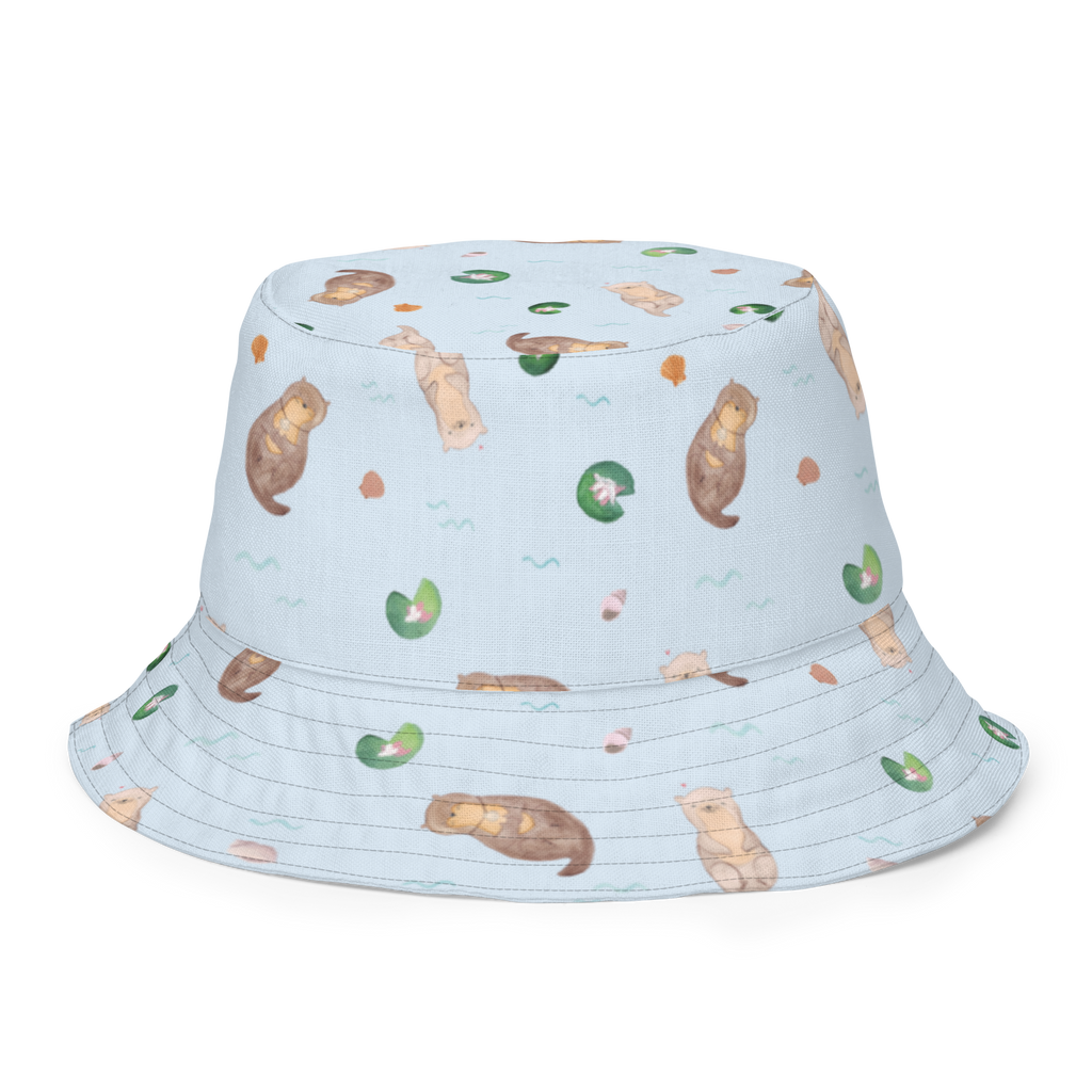 Sonnenhut Otter mit Muschelmedaillon Sonnenhut, Sommerhut, Fischerhut, Anglerhut, Wendehut, Wendecap, Wendemütze, Sonnenmütze, zweifarbiger Hut, Strandhut, Freizeithut, Outdoorhut, Otter, Fischotter, Seeotter, Otterliebe, grübeln, träumen, Motivation, Tagträumen, Büro