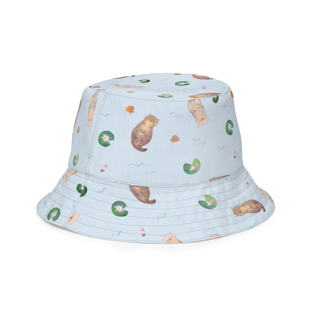 Sonnenhut Otter mit Muschelmedaillon Sonnenhut, Sommerhut, Fischerhut, Anglerhut, Wendehut, Wendecap, Wendemütze, Sonnenmütze, zweifarbiger Hut, Strandhut, Freizeithut, Outdoorhut, Otter, Fischotter, Seeotter, Otterliebe, grübeln, träumen, Motivation, Tagträumen, Büro