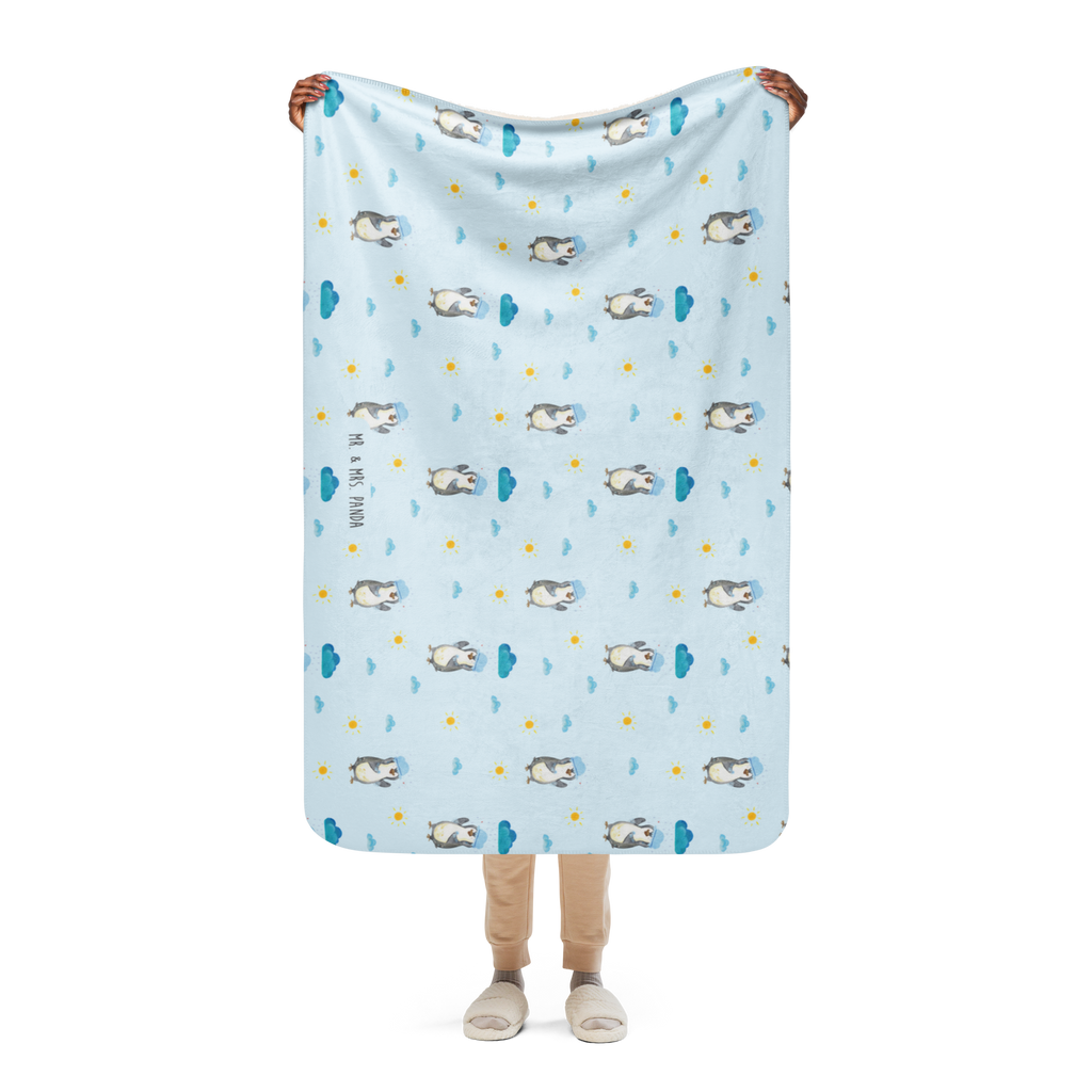 Sherpa Kuscheldecke Pinguin duscht Pinguin, Pinguine, Dusche, duschen, Lebensmotto, Motivation, Neustart, Neuanfang, glücklich sein