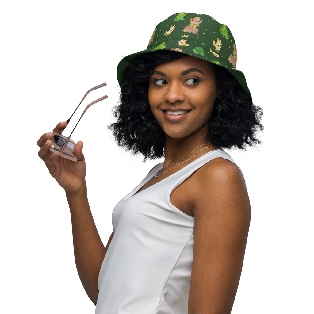 Sonnenhut Waldtiere Aloha Sonnenhut, Sommerhut, Fischerhut, Anglerhut, Wendehut, Wendecap, Wendemütze, Sonnenmütze, zweifarbiger Hut, Strandhut, Freizeithut, Outdoorhut, Tiermotive, Gute Laune, lustige Sprüche, Tiere, Wald, Waldtiere, Musik, Aloha, Bär, Hase, Igel, Tanzen, Leben, Lachen