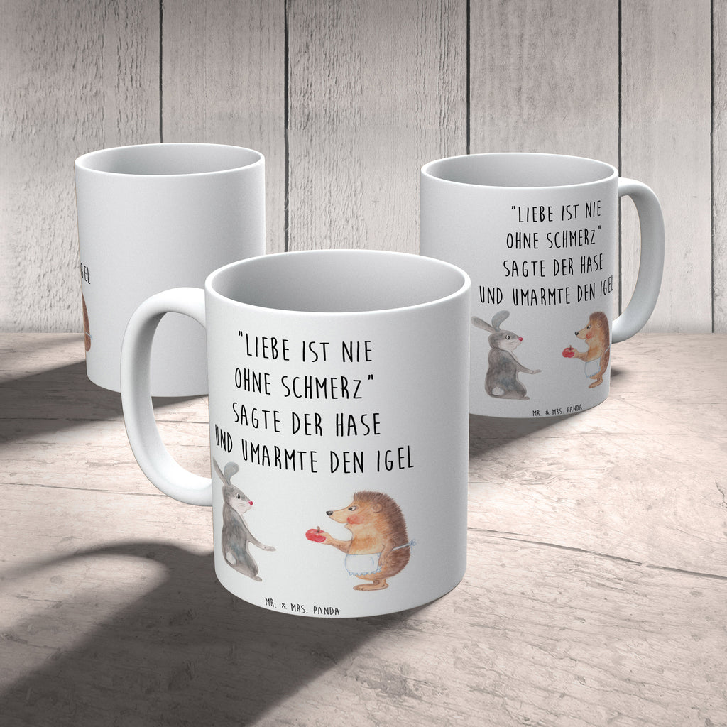 Tasse Liebe ist nie ohne Schmerz Igel und Hase, Igel, Hase, Liebe Spruch, Liebeskummer Geschenk, Herzschmerz, Trösten, Trennungsschmerz, Spruch romantisch Becher, Kaffeetasse, Kaffeebecher, Tee, Frühstück, Büro  süße Tiermotive, gute Laune, lustige Sprüche, Tiere