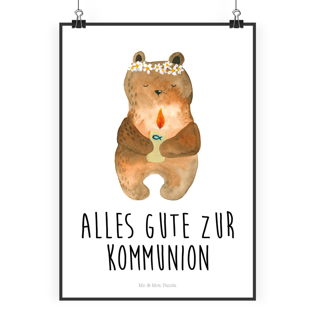 Poster Kommunion-Bär Poster, Wandposter, Bild, Wanddeko, Küchenposter, Kinderposter, Wanddeko Bild, Raumdekoration, Wanddekoration, Handgemaltes Poster, Mr. & Mrs. Panda Poster, Designposter, Kunstdruck, Posterdruck, Bär, Teddy, Teddybär, Kommunion, Gottes Segen, Taufkerze, katholisch