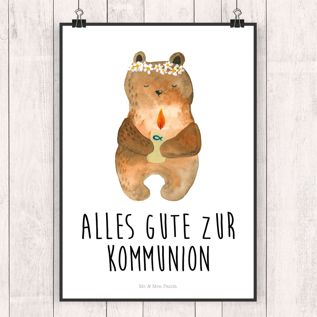 Poster Kommunion-Bär Poster, Wandposter, Bild, Wanddeko, Küchenposter, Kinderposter, Wanddeko Bild, Raumdekoration, Wanddekoration, Handgemaltes Poster, Mr. & Mrs. Panda Poster, Designposter, Kunstdruck, Posterdruck, Bär, Teddy, Teddybär, Kommunion, Gottes Segen, Taufkerze, katholisch
