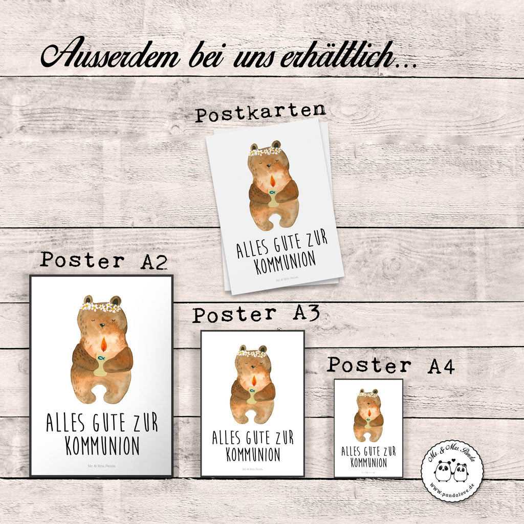 Poster Kommunion-Bär Poster, Wandposter, Bild, Wanddeko, Küchenposter, Kinderposter, Wanddeko Bild, Raumdekoration, Wanddekoration, Handgemaltes Poster, Mr. & Mrs. Panda Poster, Designposter, Kunstdruck, Posterdruck, Bär, Teddy, Teddybär, Kommunion, Gottes Segen, Taufkerze, katholisch