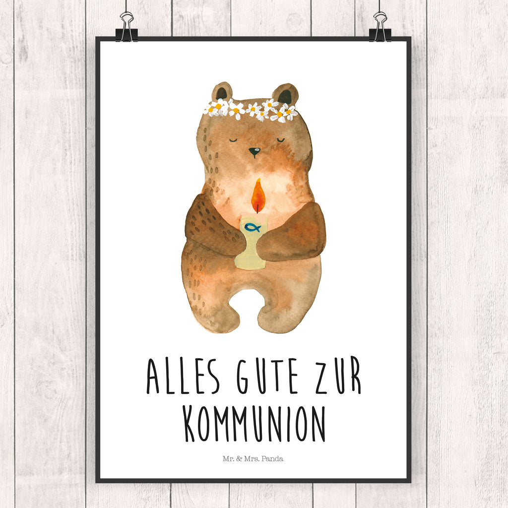 Poster Kommunion-Bär Poster, Wandposter, Bild, Wanddeko, Küchenposter, Kinderposter, Wanddeko Bild, Raumdekoration, Wanddekoration, Handgemaltes Poster, Mr. & Mrs. Panda Poster, Designposter, Kunstdruck, Posterdruck, Bär, Teddy, Teddybär, Kommunion, Gottes Segen, Taufkerze, katholisch